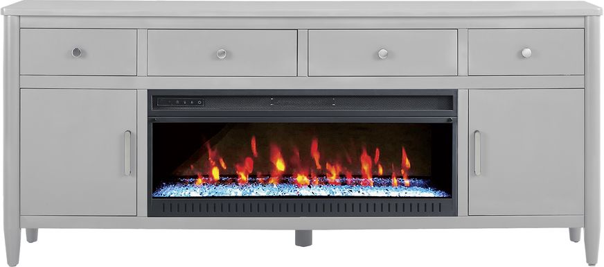 Modern Villa Light Gray 82 in. Console with Electric Fireplace
