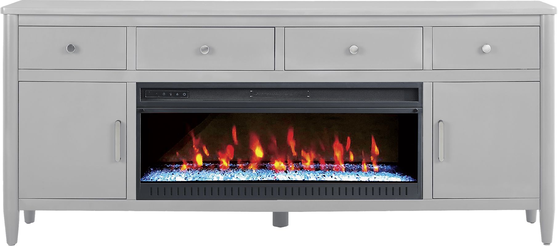 Modern Villa Light Gray 82 in. Console with Electric Fireplace