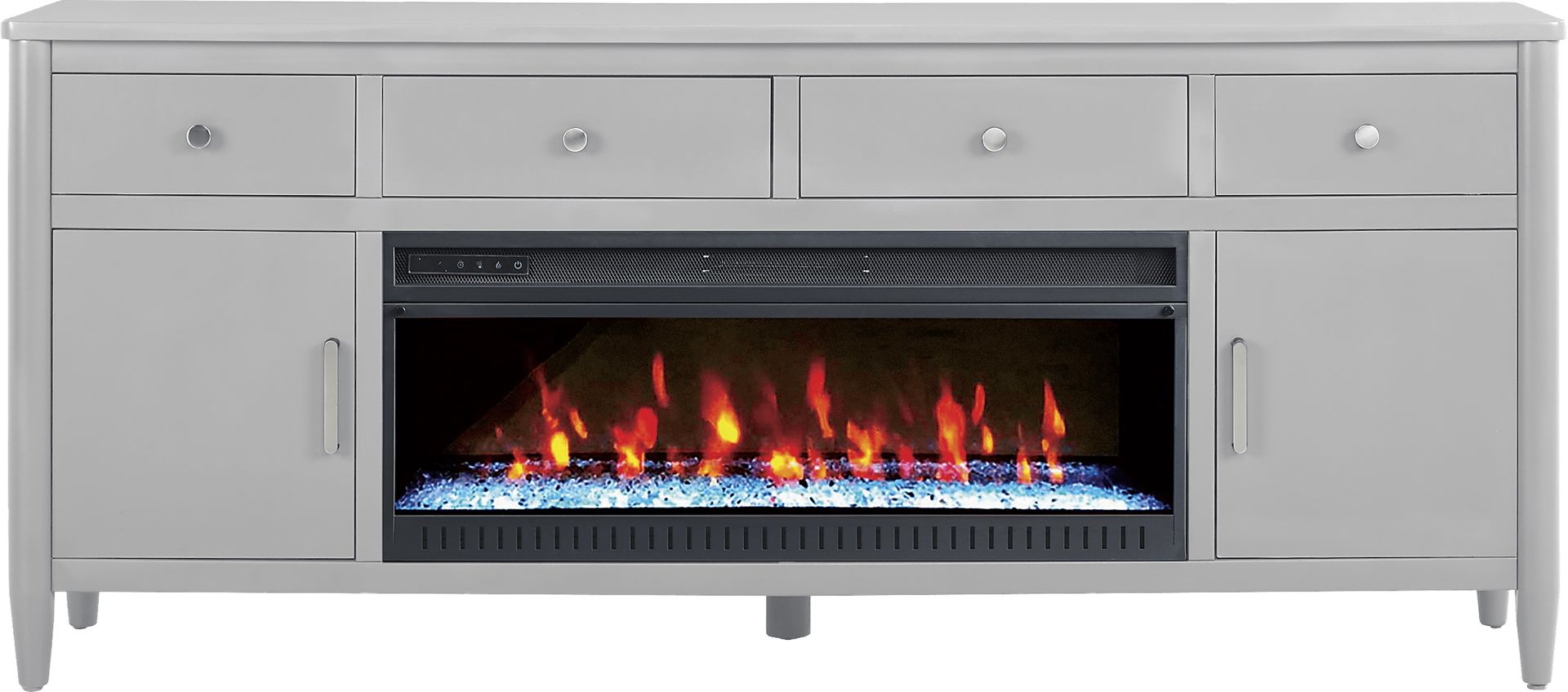 Modern Villa Light Gray 82 in. Console with Electric Fireplace - Image 1