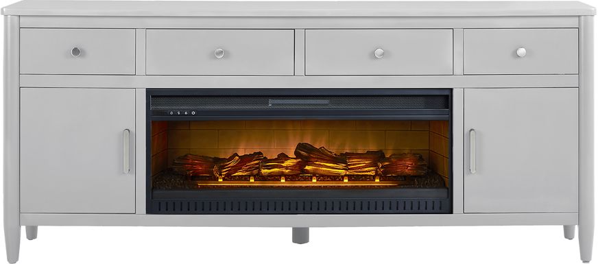 Modern Villa Light Gray 82 in. Console with Electric Log Fireplace