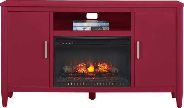 Modern Villa Red 62 in. Console with Electric Log Fireplace - Thumbnail - Image 2