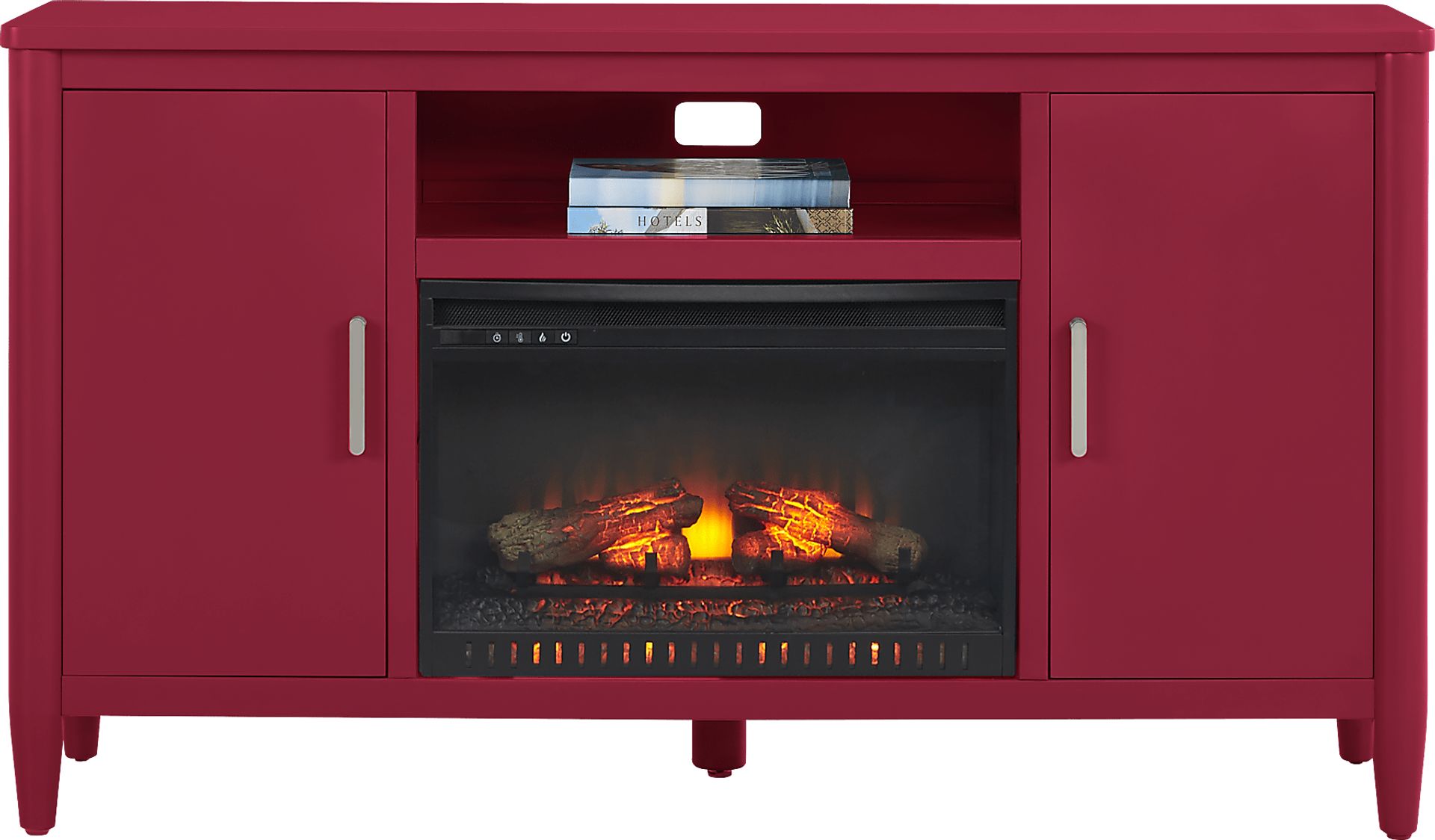 Modern Villa Red 62 in. Console with Electric Log Fireplace - Image 2