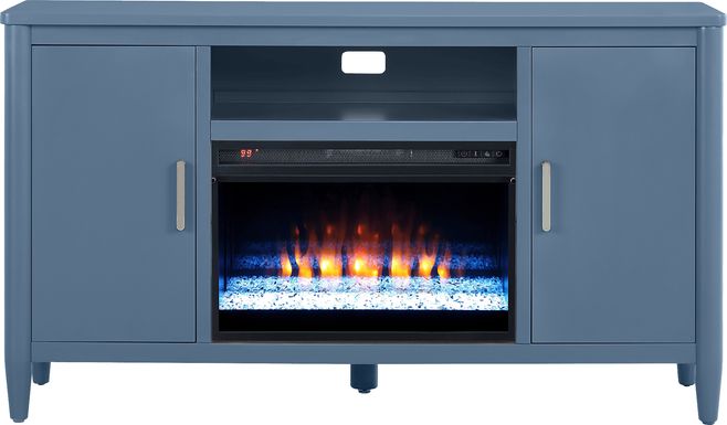 Modern Villa Slate Blue 62 in. Console with Electric Fireplace