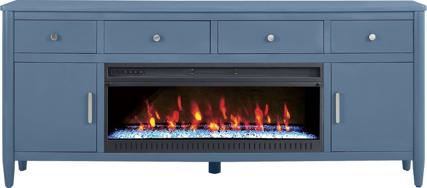 Modern Villa Slate Blue 82 in. Console with Electric Fireplace
