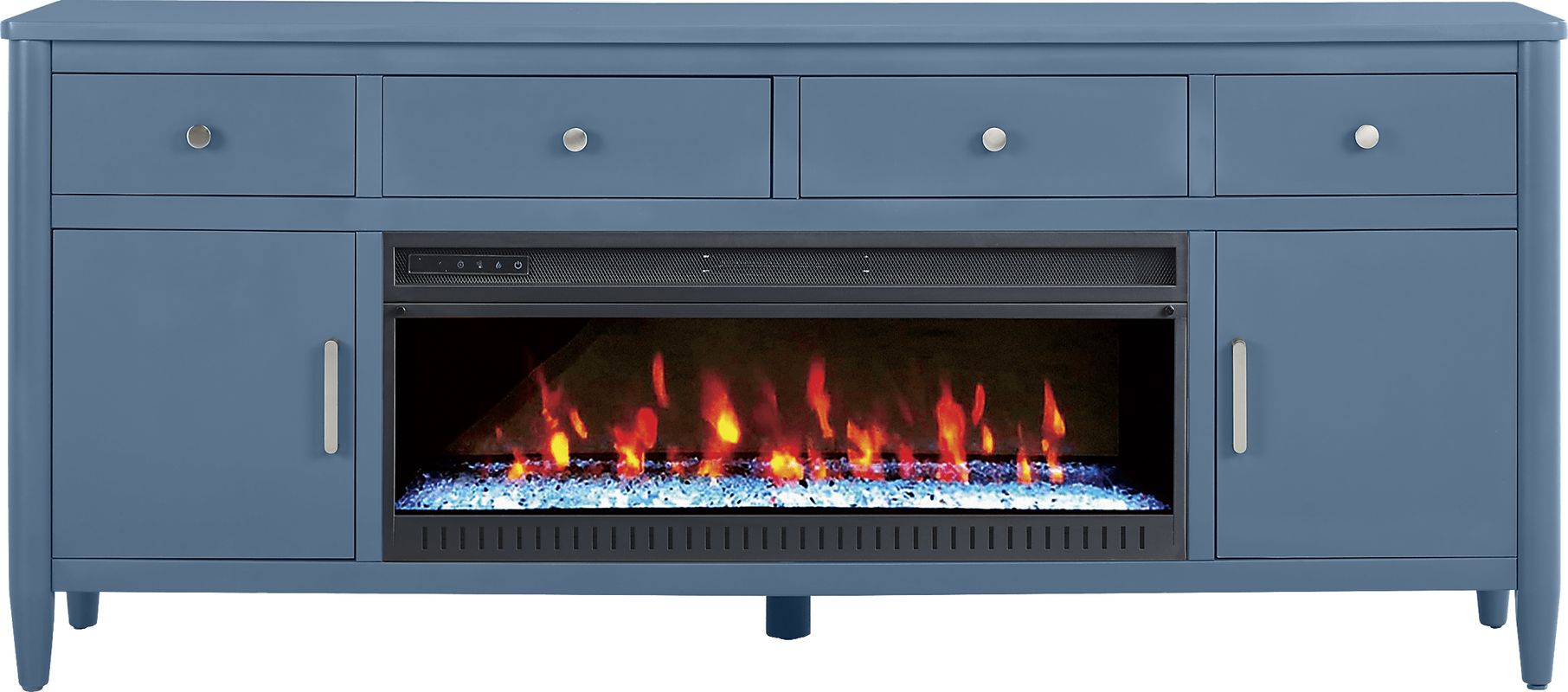 Modern Villa Slate Blue 82 in. Console with Electric Fireplace