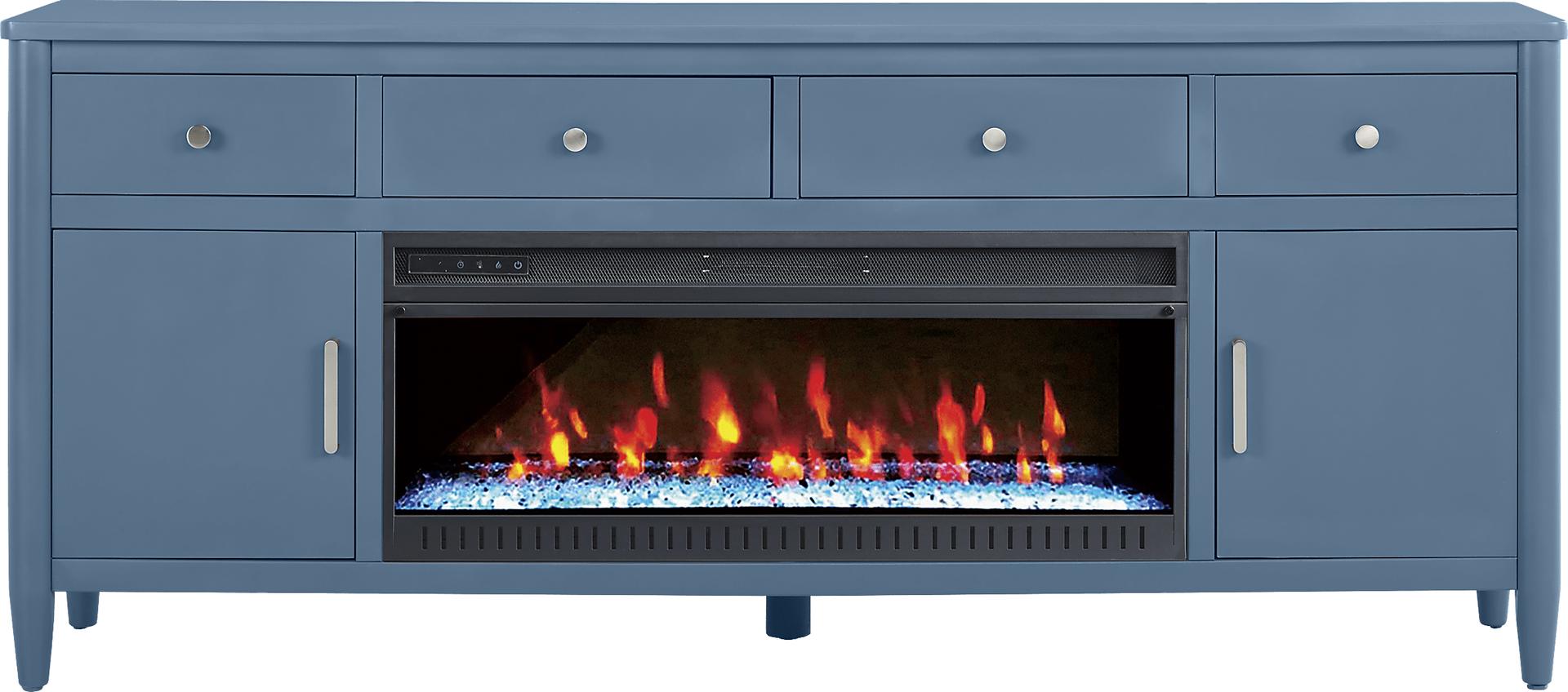 Modern Villa Slate Blue 82 in. Console with Electric Fireplace