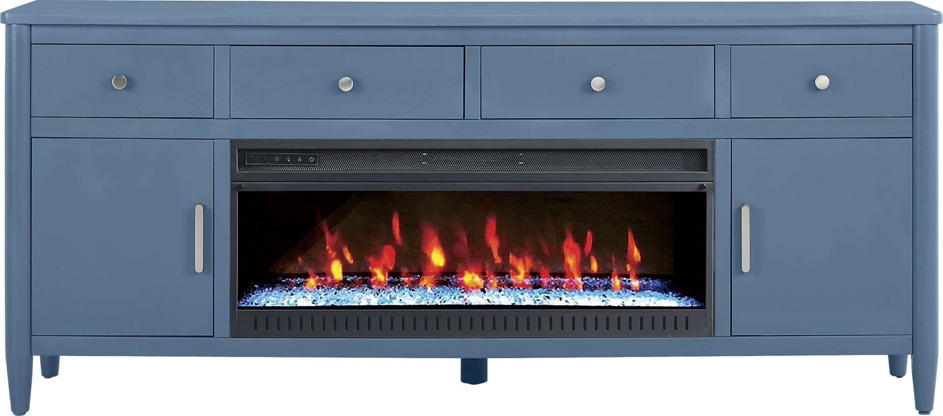 Modern Villa Slate Blue 82 in. Console with Electric Fireplace - Image 1