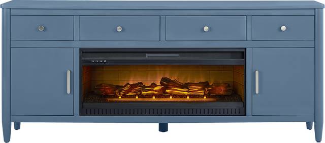 Modern Villa Slate Blue 82 in. Console with Electric Log Fireplace - Thumbnail - Image 1