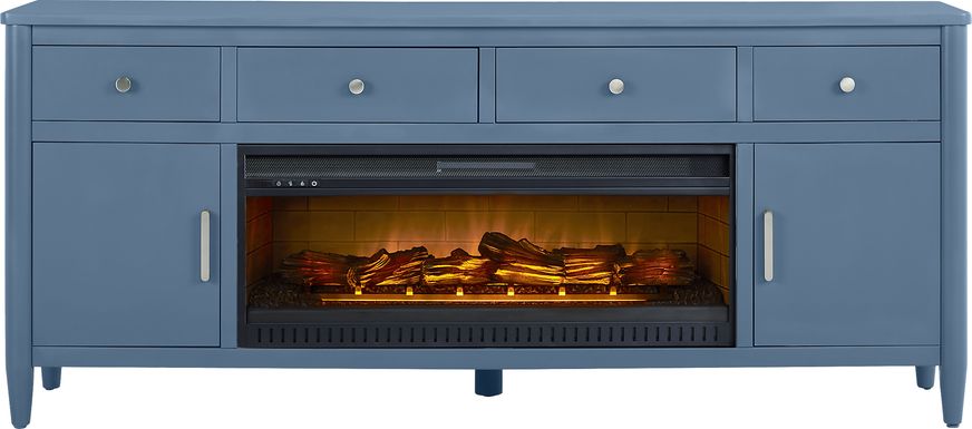 Modern Villa Slate Blue 82 in. Console with Electric Log Fireplace