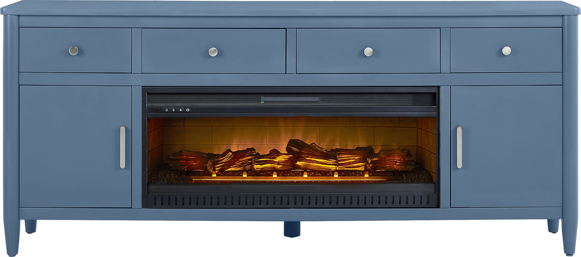 Modern Villa Slate Blue 82 in. Console with Electric Log Fireplace - Image 1