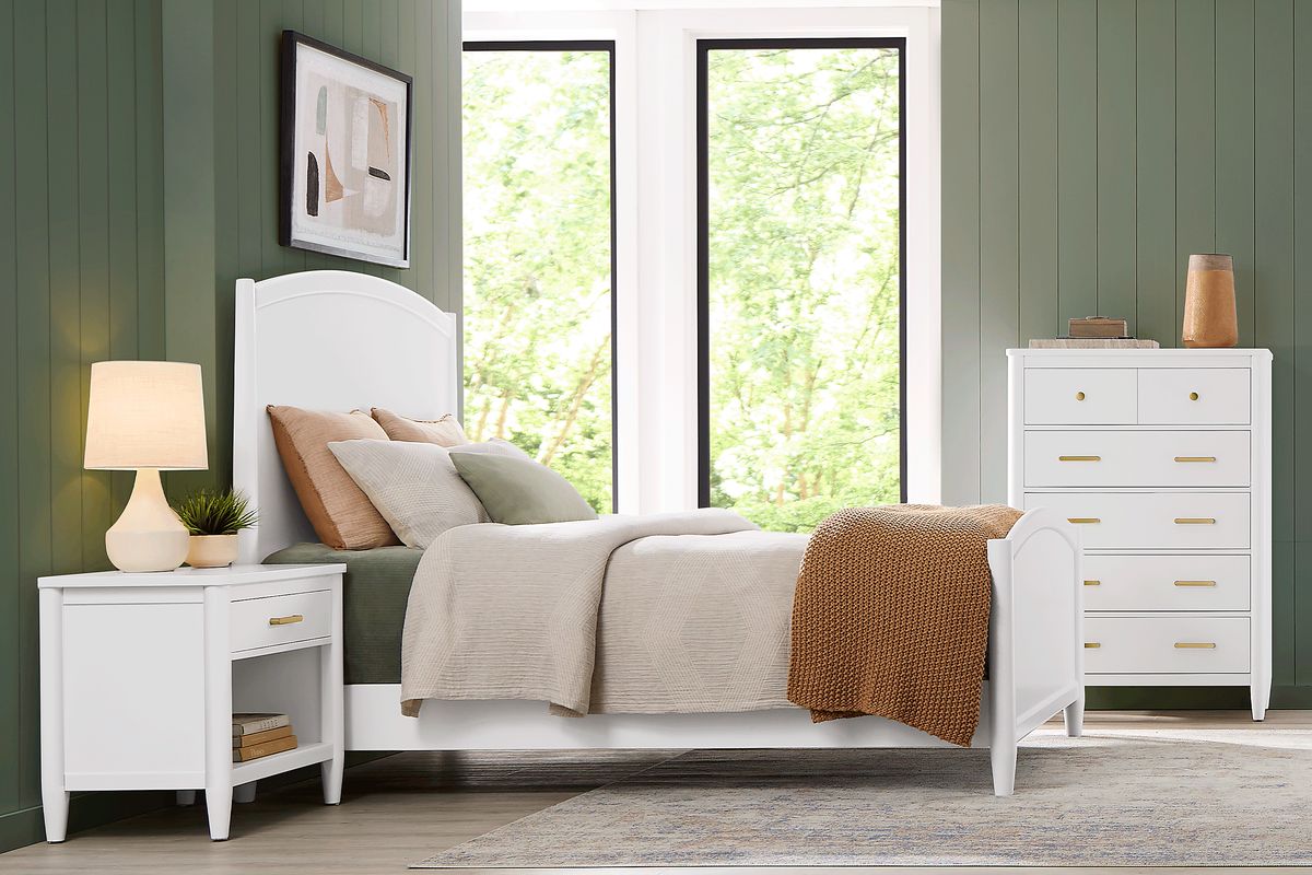 Modern Villa 5 Pc White Colors,White Queen Bedroom Set With 3 Pc Queen