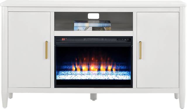 Modern Villa White 62 in. Console with Electric Fireplace - Thumbnail - Image 2