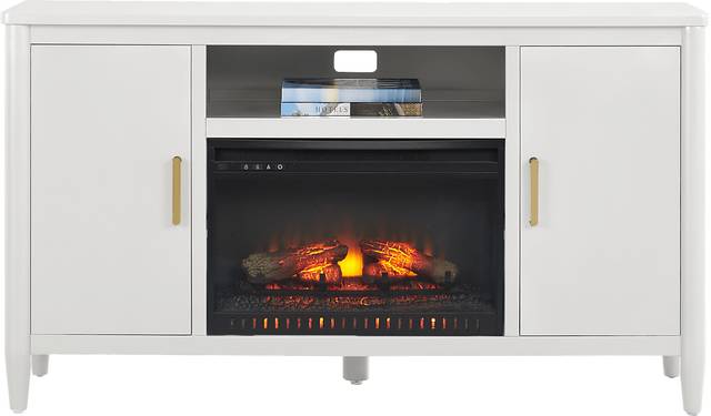 Modern Villa White 62 in. Console with Electric Log Fireplace - Thumbnail - Image 2