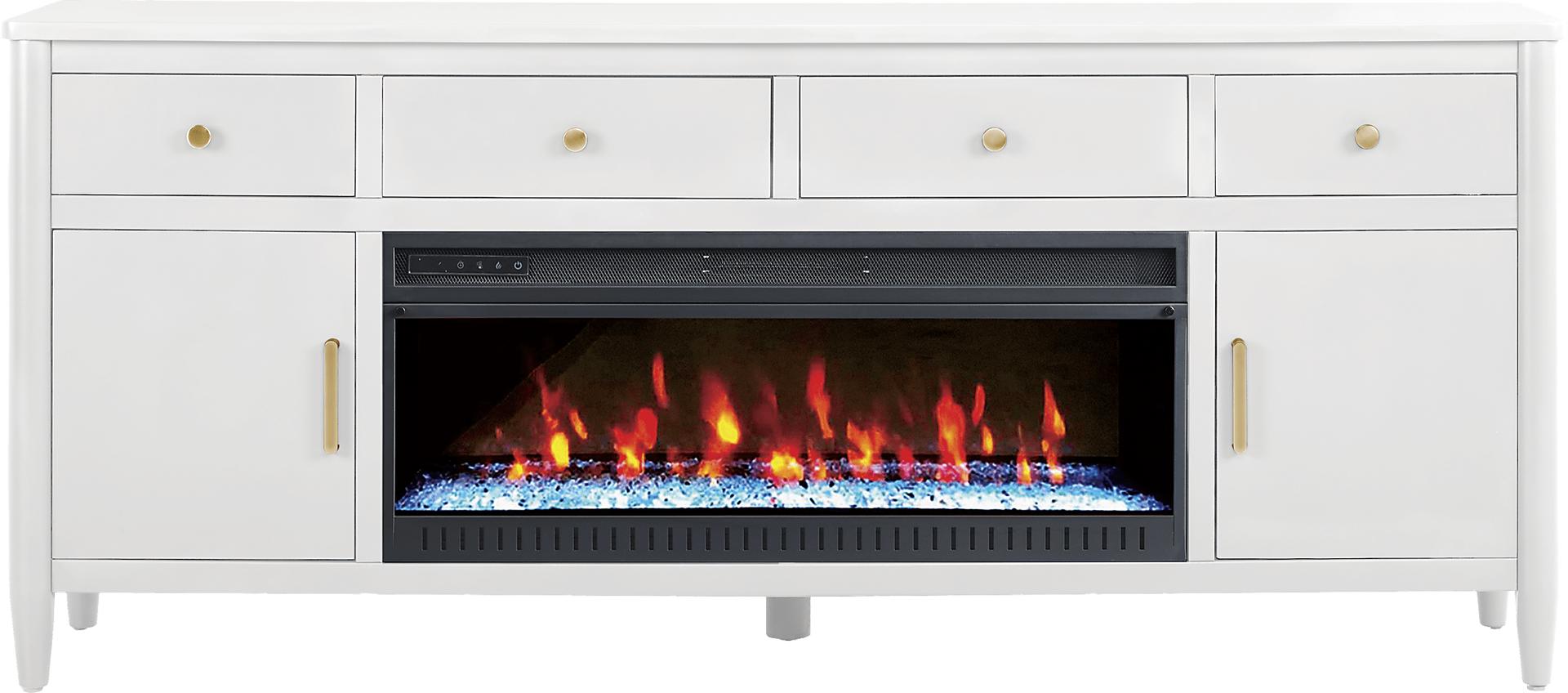 Modern Villa White 82 in. Console with Electric Fireplace