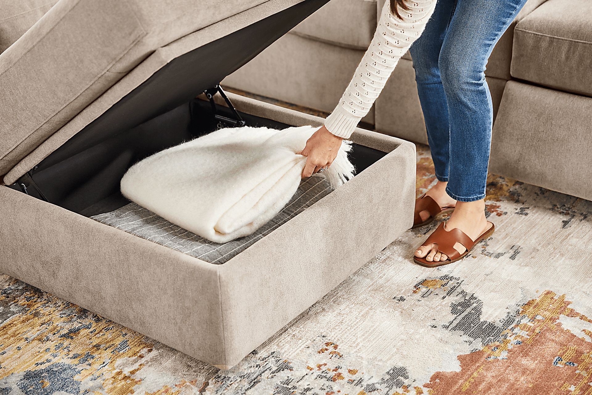 ModularOne Beige Storage Bumper Ottoman - Image 6
