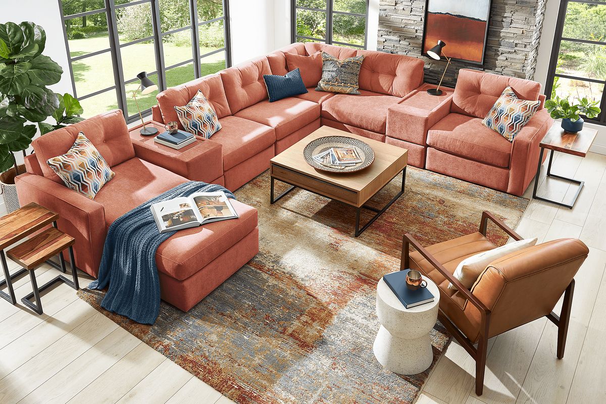 Drew & Jonathan Modularone Copper Brown,Orange,Yellow Chenille Fabric 8 ...