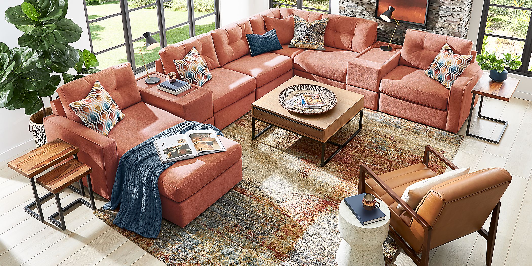 Drew & Jonathan Modularone Copper Brown,Orange,Yellow Chenille Fabric 8 ...