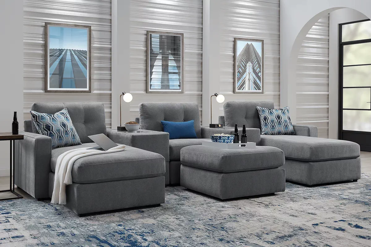 Drew Jonathan Modularone Gray Chenille Fabric 6pc 6 Pc Modular Rooms to Go