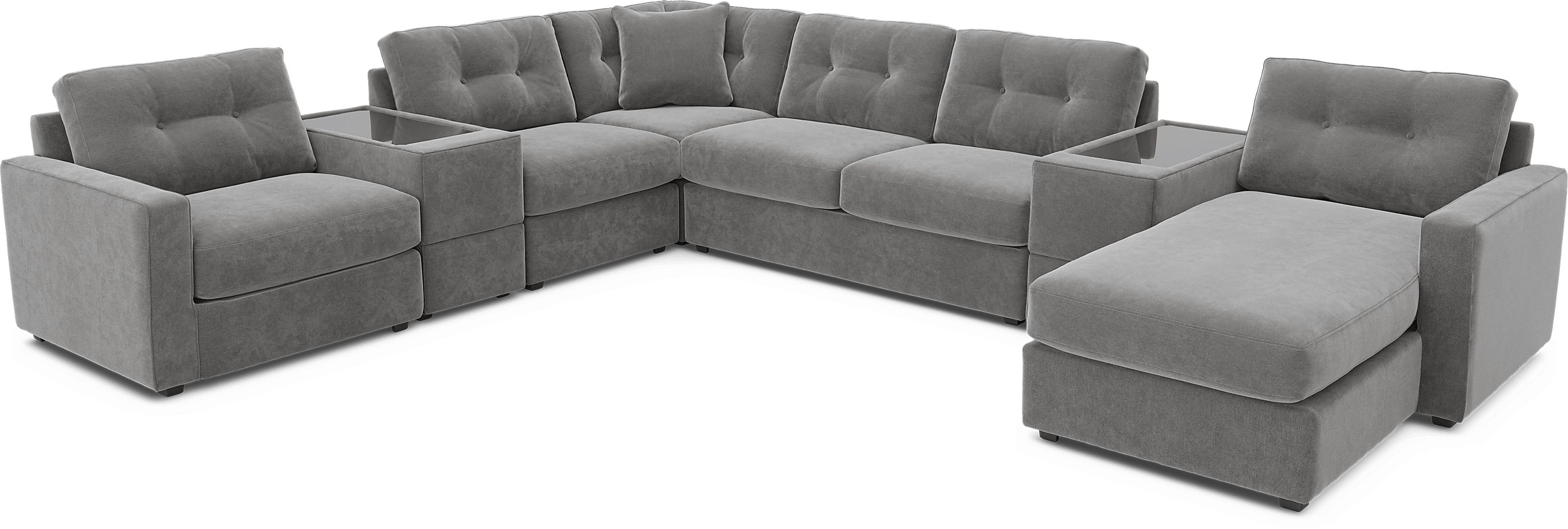 Drew & Jonathan Modularone Gray Chenille Fabric 7 Pc Sleeper Sectional ...