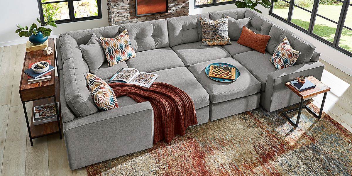 Modularone Gray Chenille Fabric 8 Pc Sectional Rooms To Go