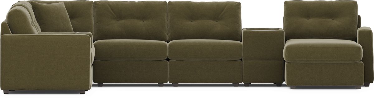 Drew & Jonathan Modularone Moss Green Chenille Fabric 8 Pc Right Arm ...