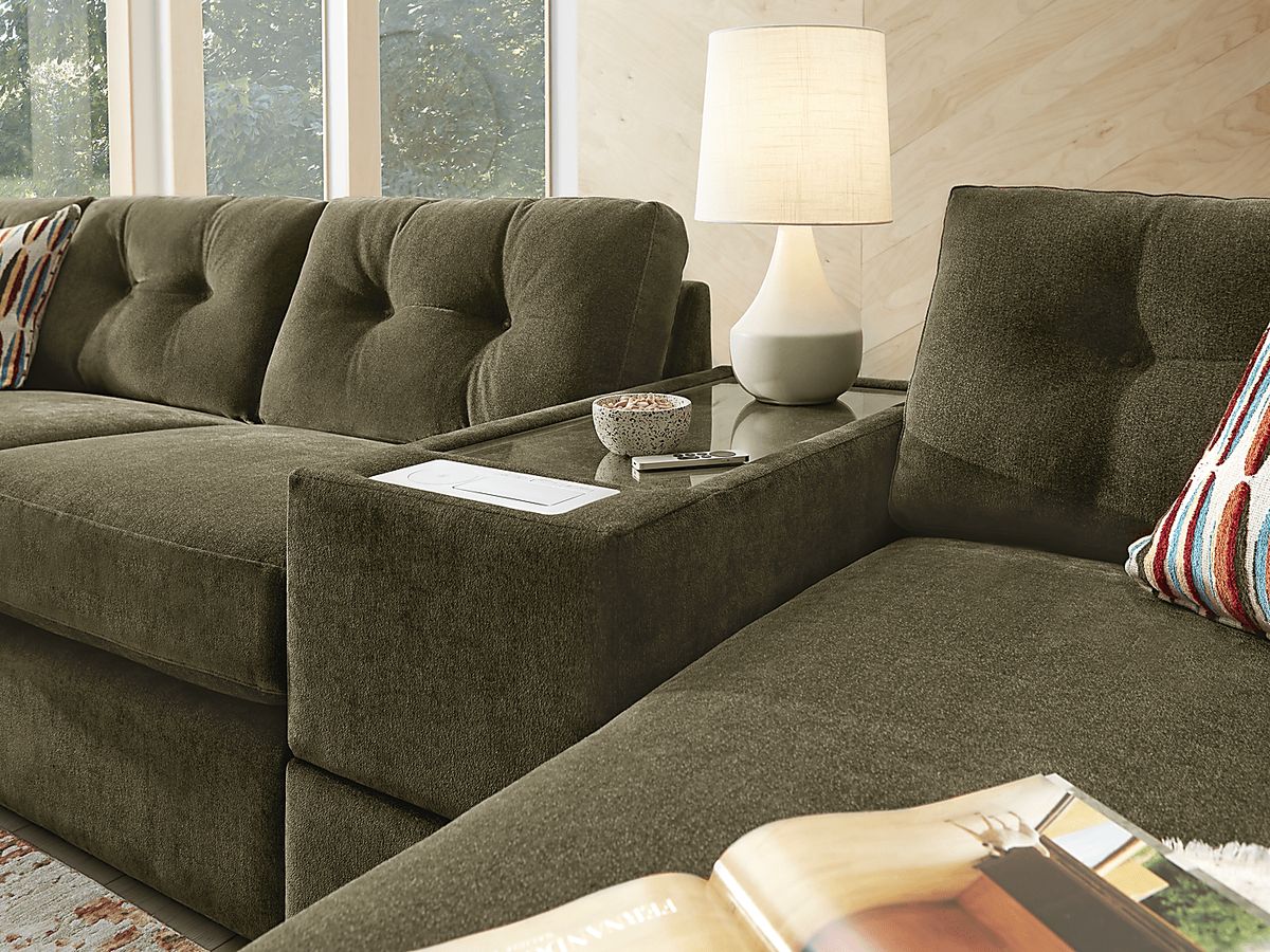 Drew & Jonathan Modularone Moss Green Chenille Fabric 8 Pc Right Arm ...