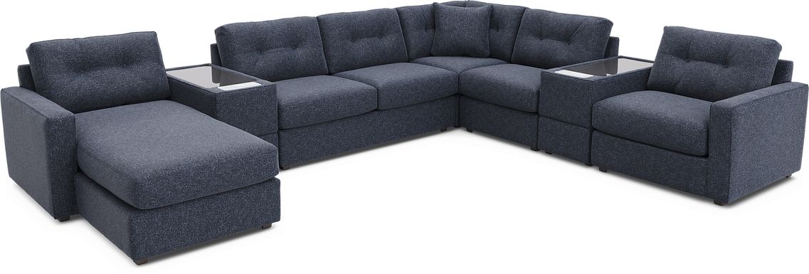 ModularOne Navy 7 Pc Gel Foam Sleeper Sectional with Media Consoles