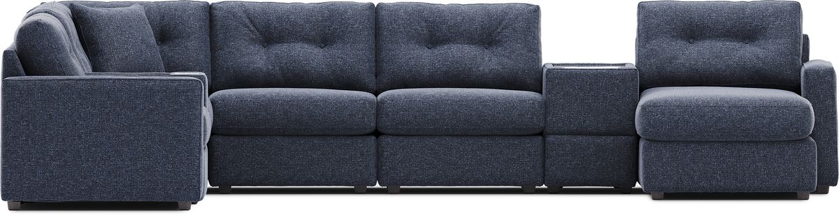 Drew & Jonathan Modularone Navy Blue Textured 8 Pc Right Arm Media ...