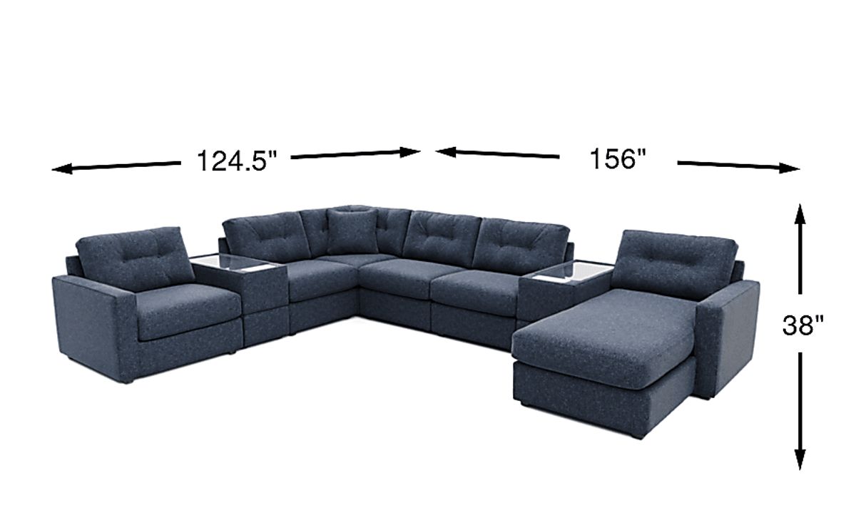 Drew & Jonathan Modularone Navy Blue Textured 8 Pc Right Arm Media ...
