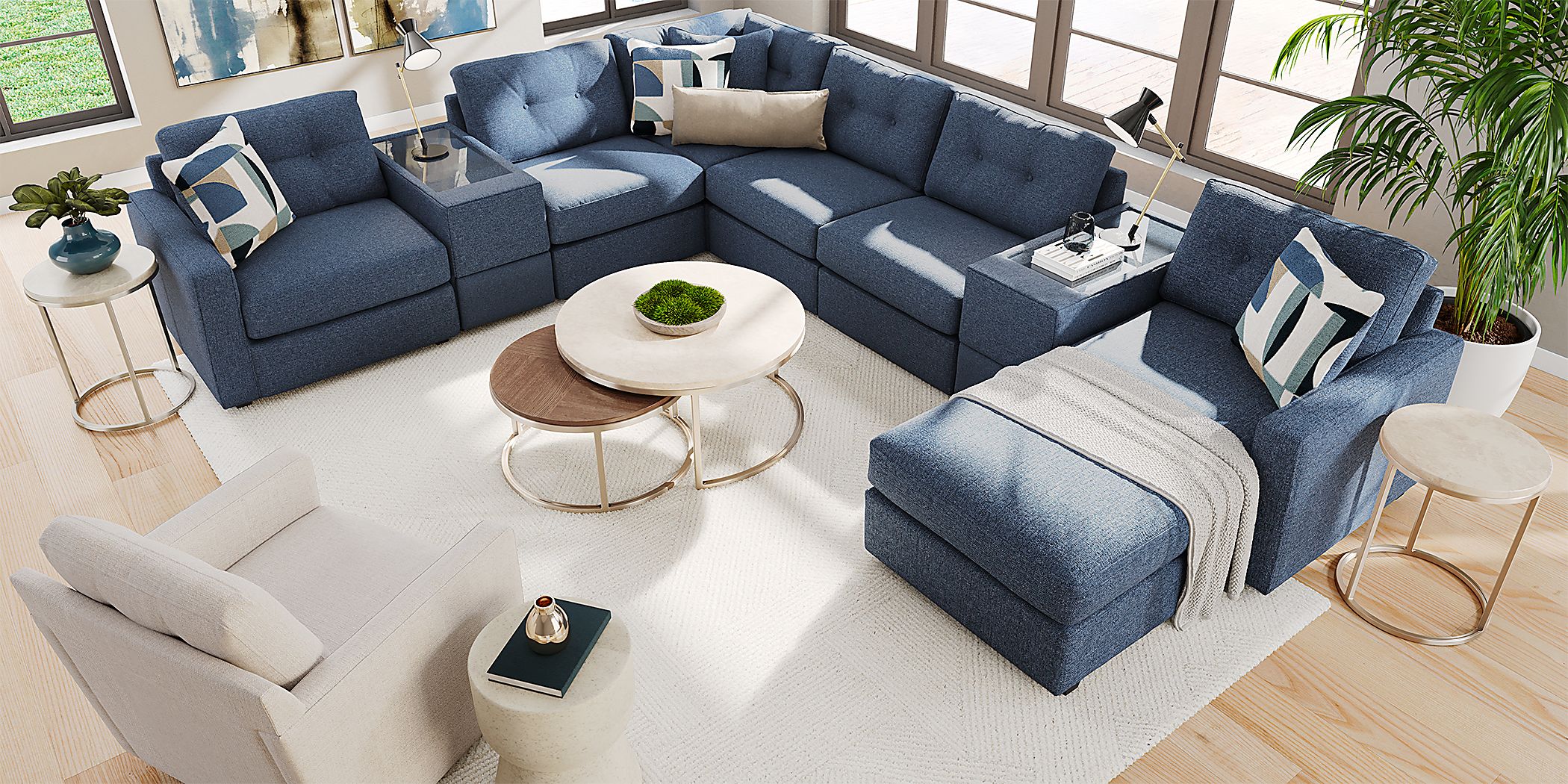 Drew & Jonathan Modularone Navy Blue Textured 8 Pc Right Arm Chaise