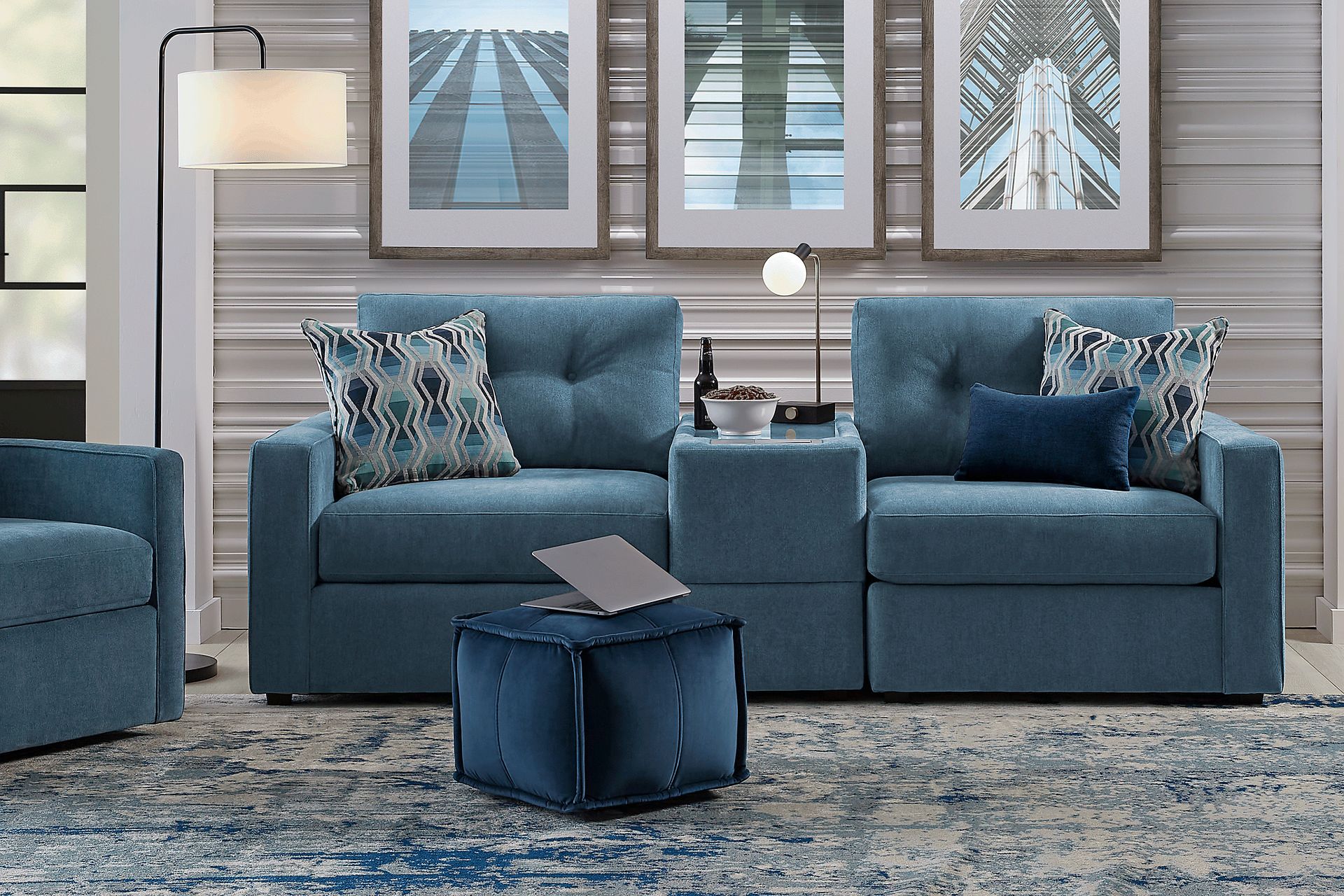 ModularOne Teal 3 Pc Sectional with Media Console - Image 2