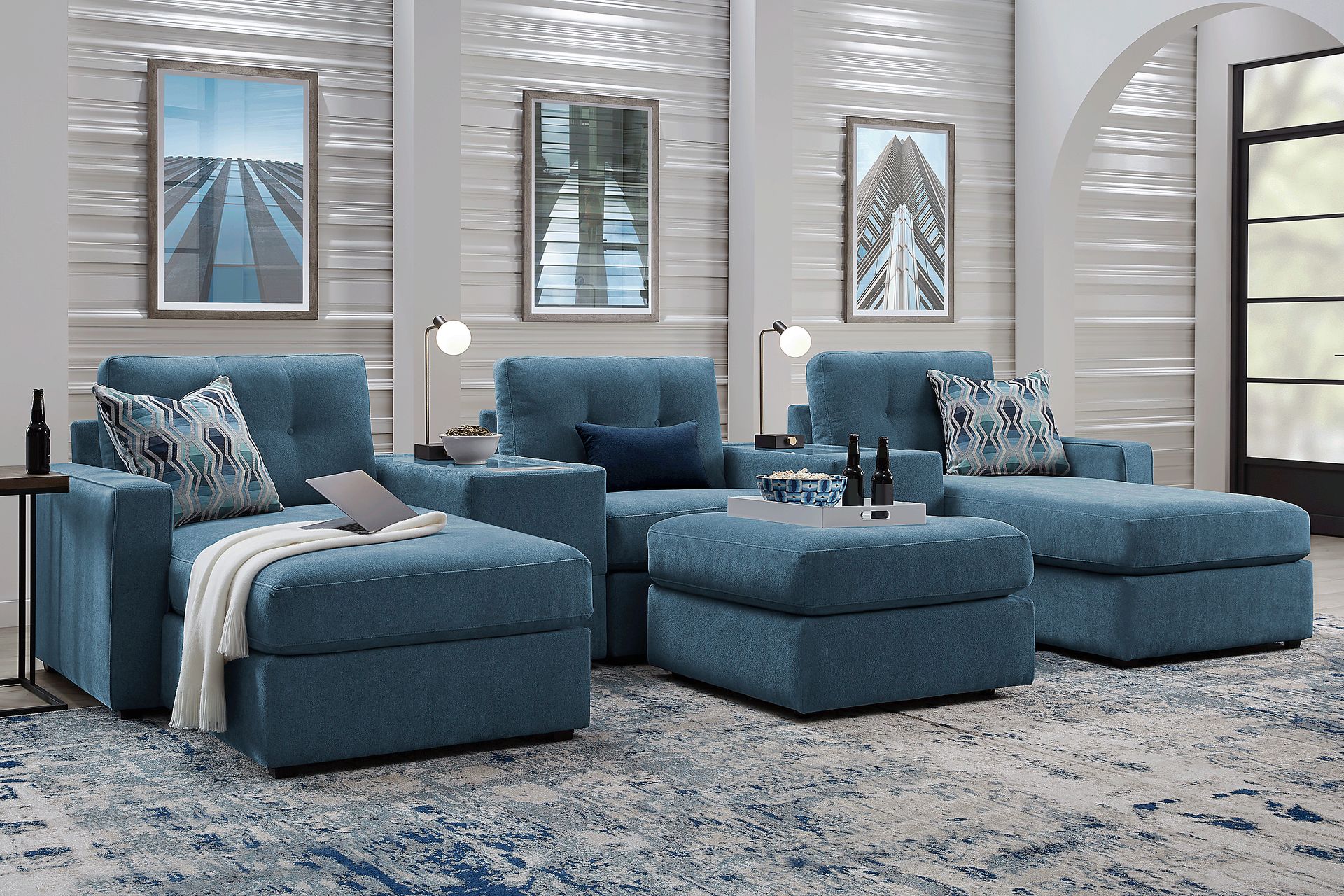 ModularOne Teal 6 Pc Sectional with Media Consoles - Image 2