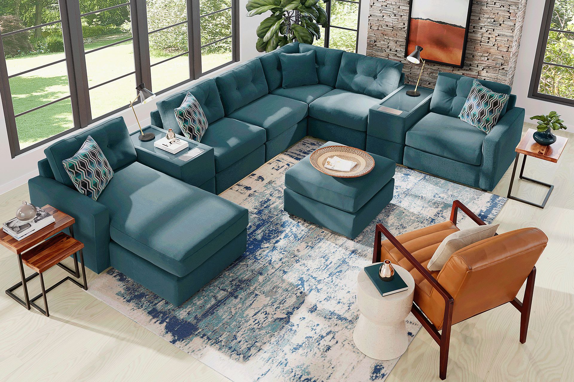 ModularOne Teal 8 Pc Sectional with Media Consoles - Image 2
