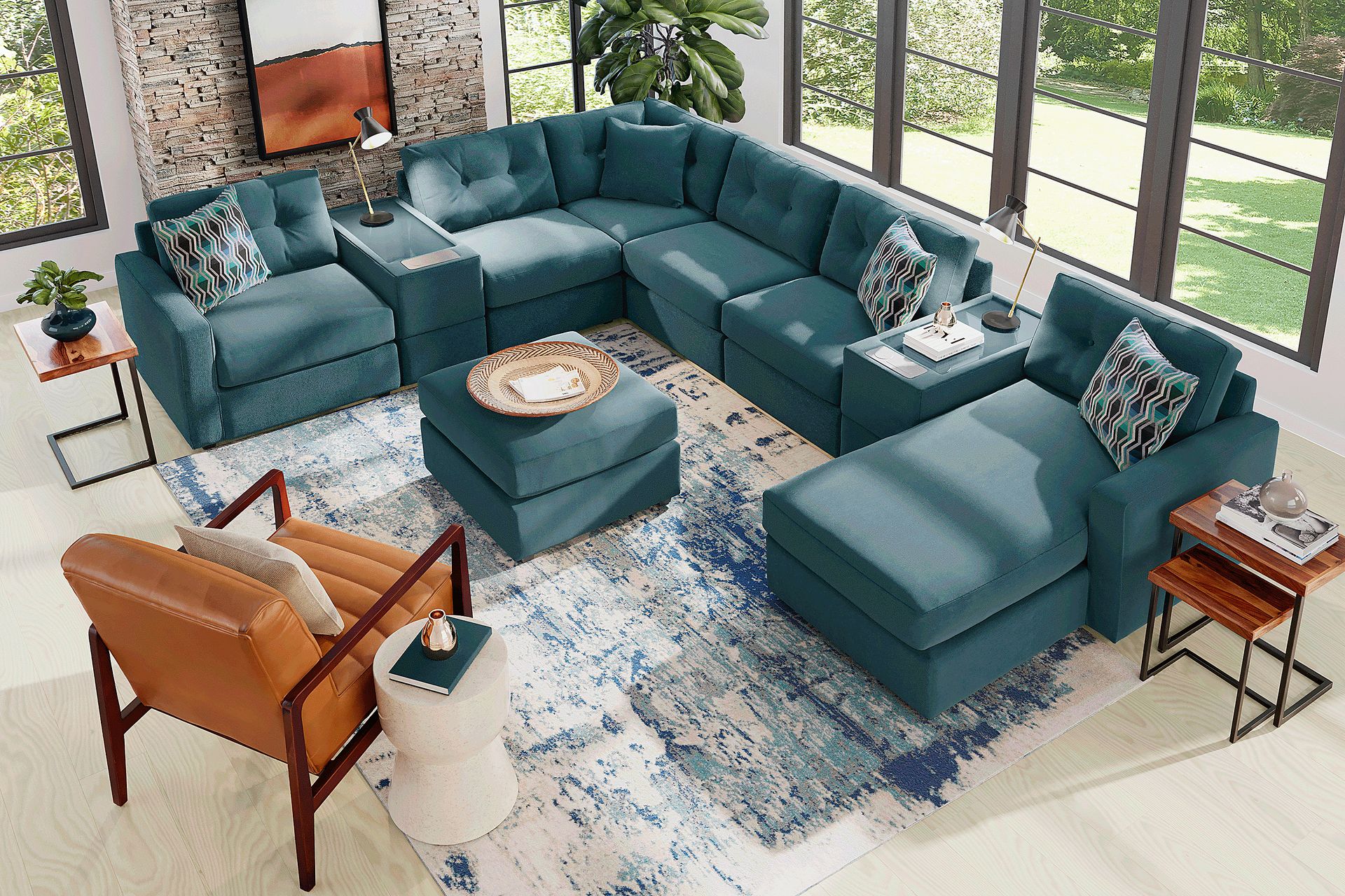 ModularOne Teal 8 Pc Sectional with Media Consoles - Image 2