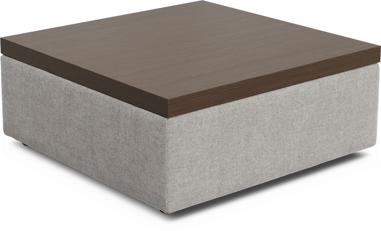 ModularThree Chestnut Finish Wood Top Gray Cocktail Ottoman