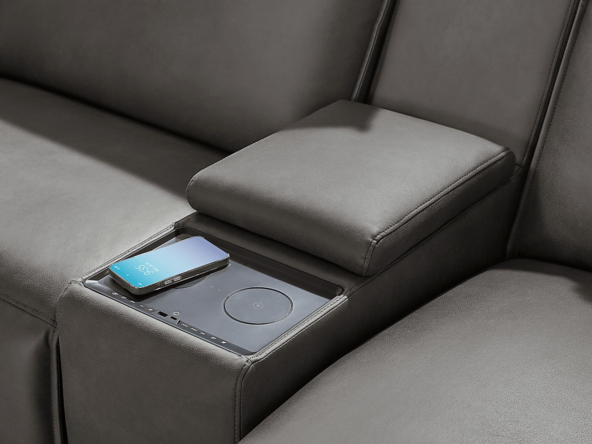 Charcoal 3 Pc Dual Power Reclining ModularTwo with Media Console - Image 4