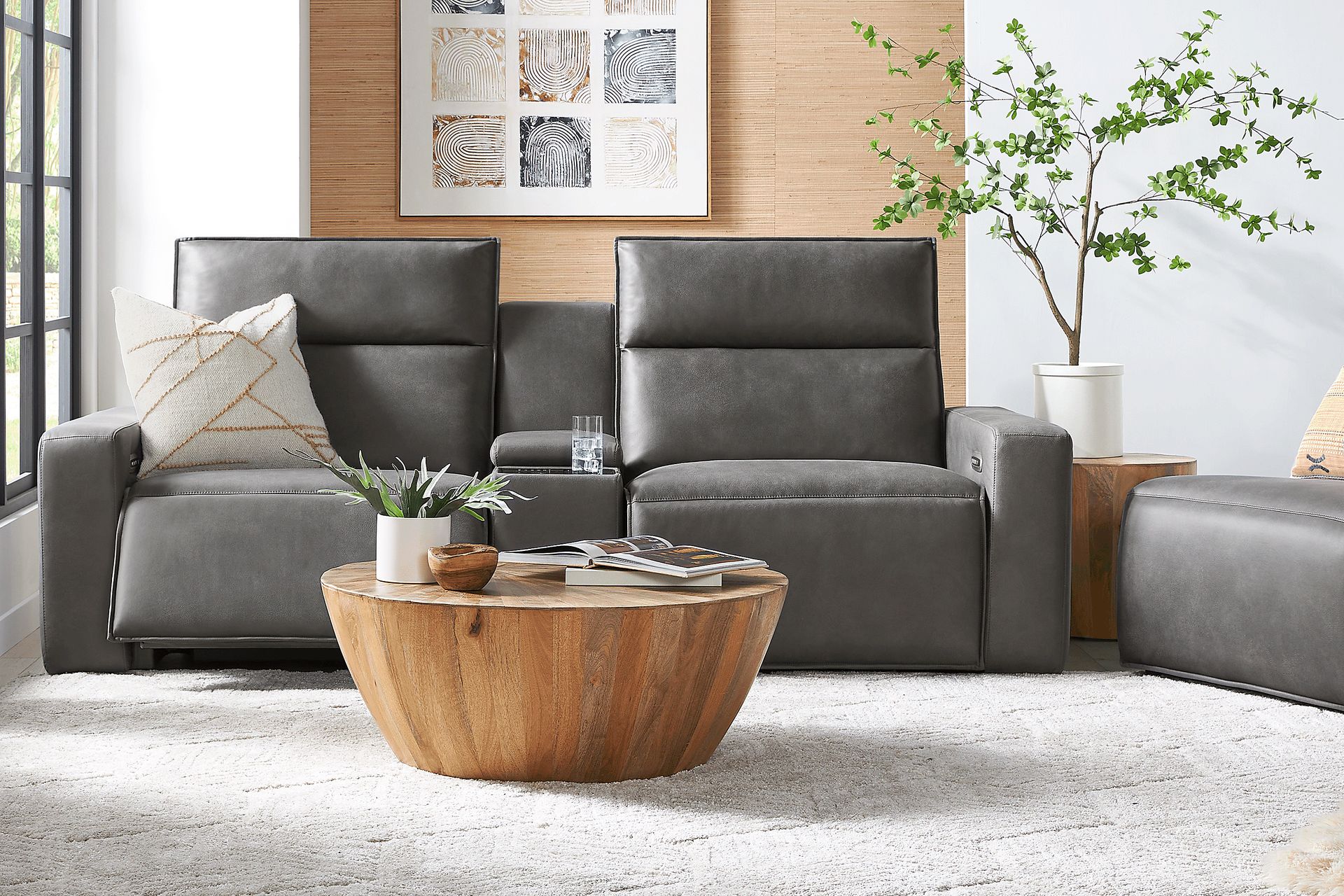 Charcoal 3 Pc Dual Power Reclining ModularTwo with Media Console - Image 2