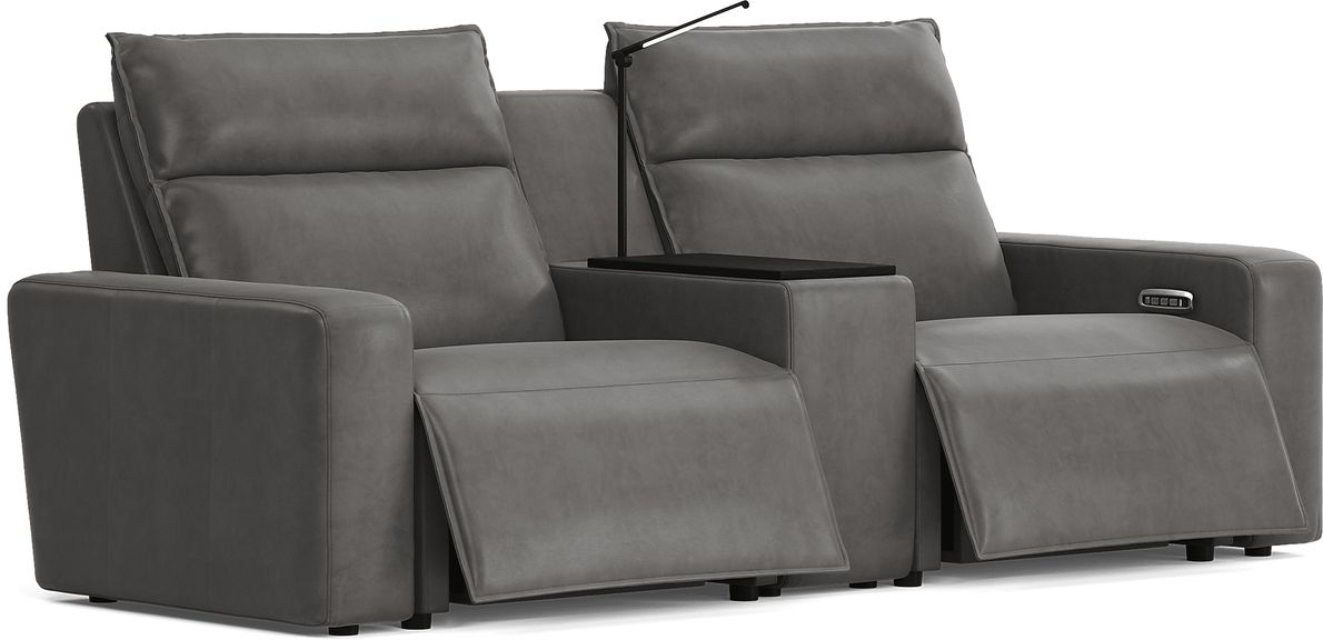ModularTwo Charcoal 3 Pc Dual Power Reclining Sectional with Wood Top Console