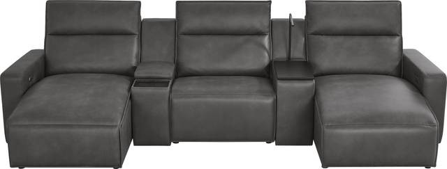 ModularTwo Charcoal 5 Pc Dual Power Reclining Sectional with Media and Wood Top Consoles - Thumbnail - Image 3