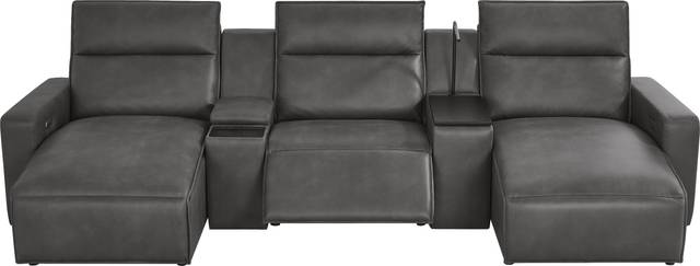 ModularTwo Charcoal 5 Pc Dual Power Reclining Sectional with Media and Wood Top Consoles - Thumbnail - Image 1
