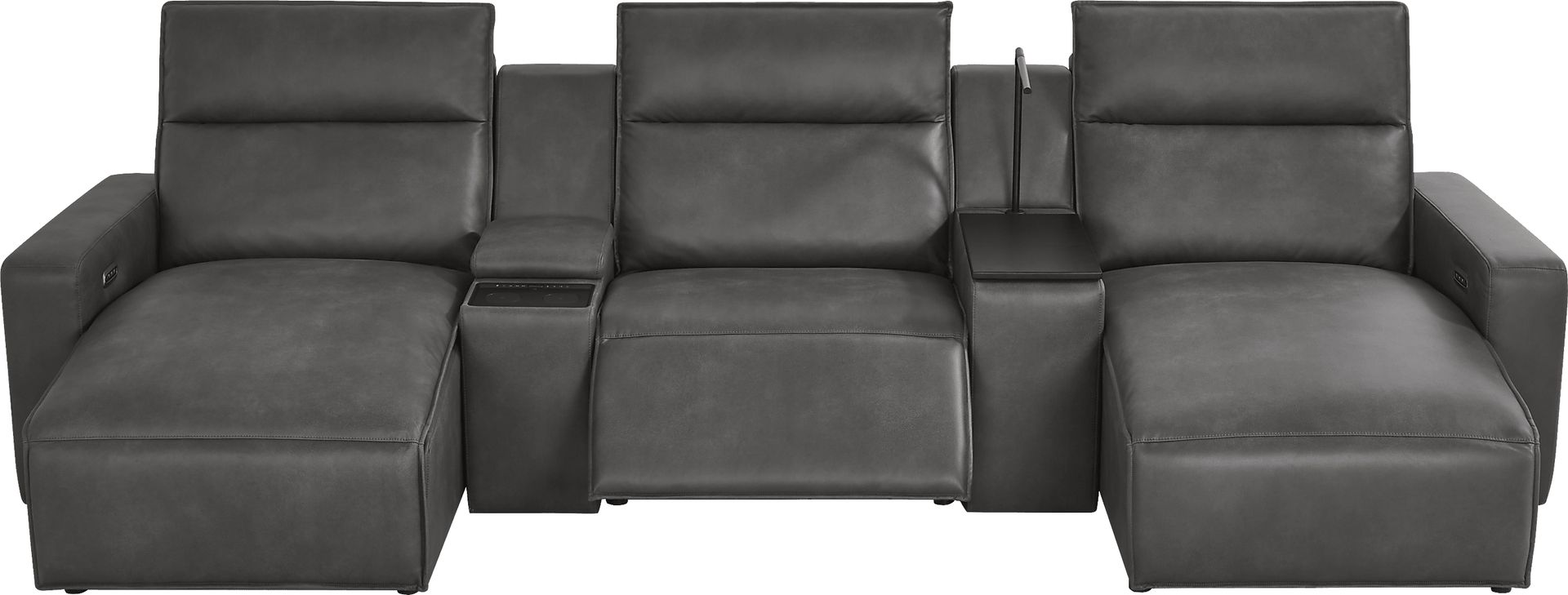ModularTwo Charcoal 5 Pc Dual Power Reclining Sectional with Media and Wood Top Consoles - Image 1