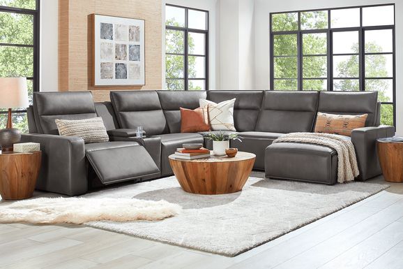 ModularTwo Charcoal 6 Pc Dual Power Reclining Sectional with Media Console