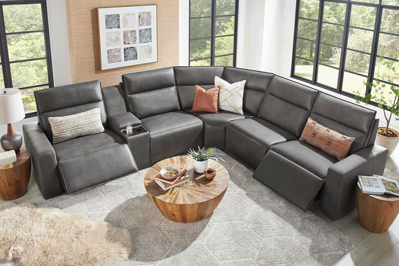 ModularTwo Charcoal 6 Pc Dual Power Reclining Sectional with Media Console