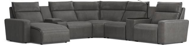 ModularTwo Charcoal 7 Pc Dual Power Reclining Sectional with Media and Wood Top Consoles - Thumbnail - Image 1