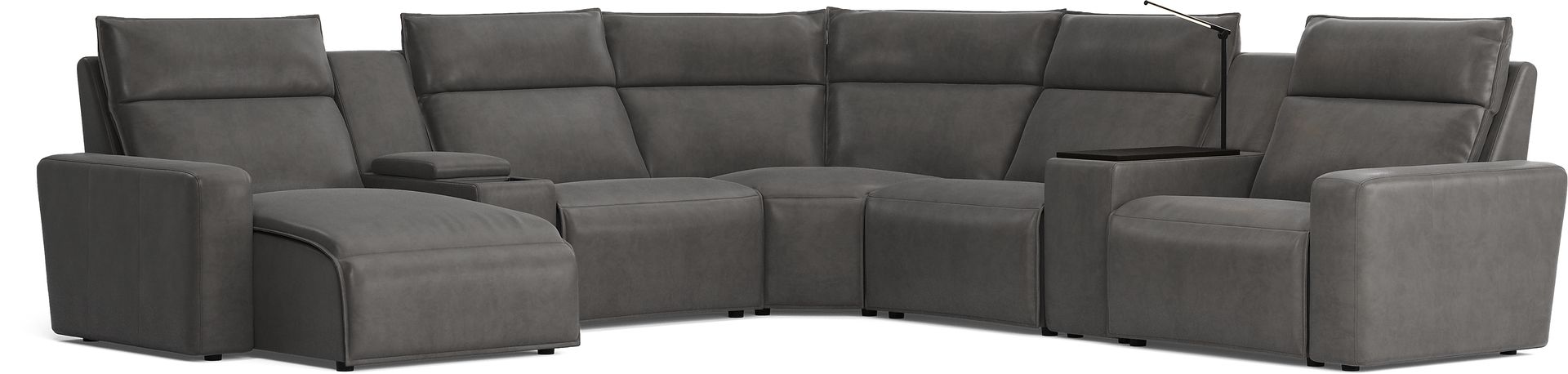 ModularTwo Charcoal 7 Pc Dual Power Reclining Sectional with Media and Wood Top Consoles - Image 1