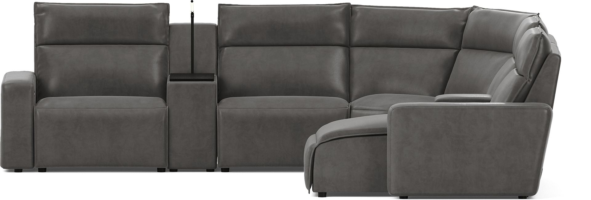ModularTwo Charcoal 7 Pc Dual Power Reclining Sectional with Media and Wood Top Consoles - Image 3