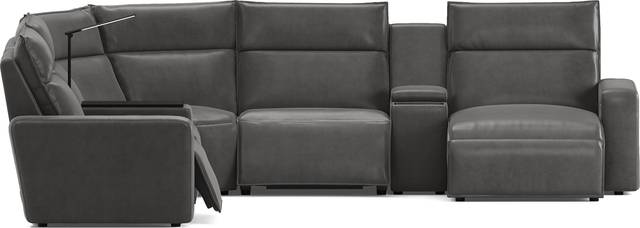 ModularTwo Charcoal 7 Pc Dual Power Reclining Sectional with Media and Wood Top Consoles - Thumbnail - Image 4