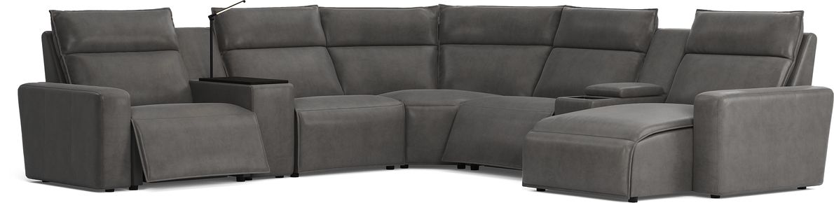 ModularTwo Charcoal 7 Pc Dual Power Reclining Sectional with Media and Wood Top Consoles