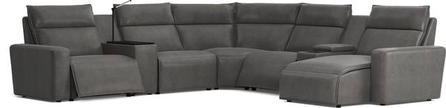 ModularTwo Charcoal 7 Pc Dual Power Reclining Sectional with Media and Wood Top Consoles - Thumbnail - Image 1