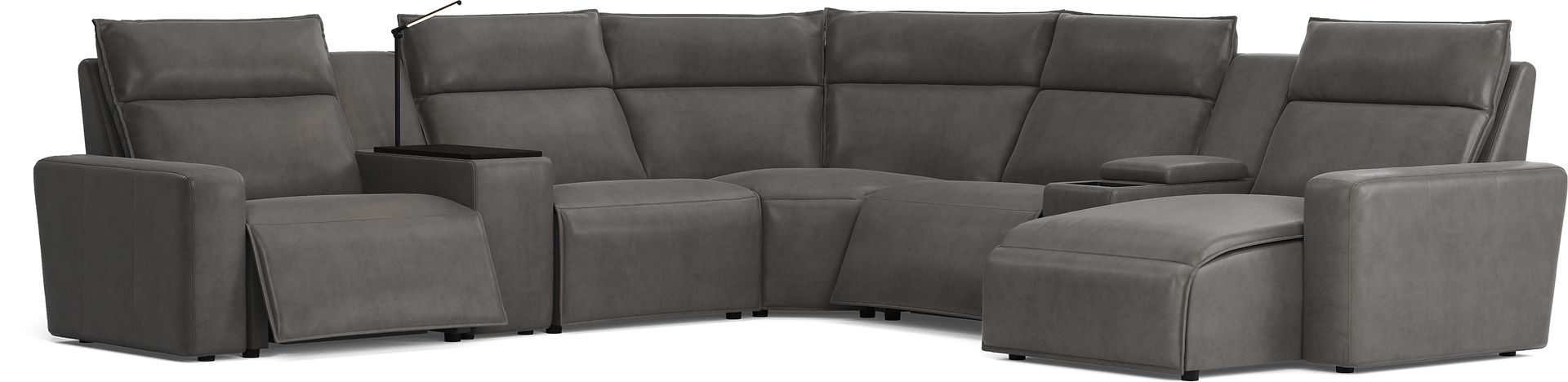 ModularTwo Charcoal 7 Pc Dual Power Reclining Sectional with Media and Wood Top Consoles - Image 1
